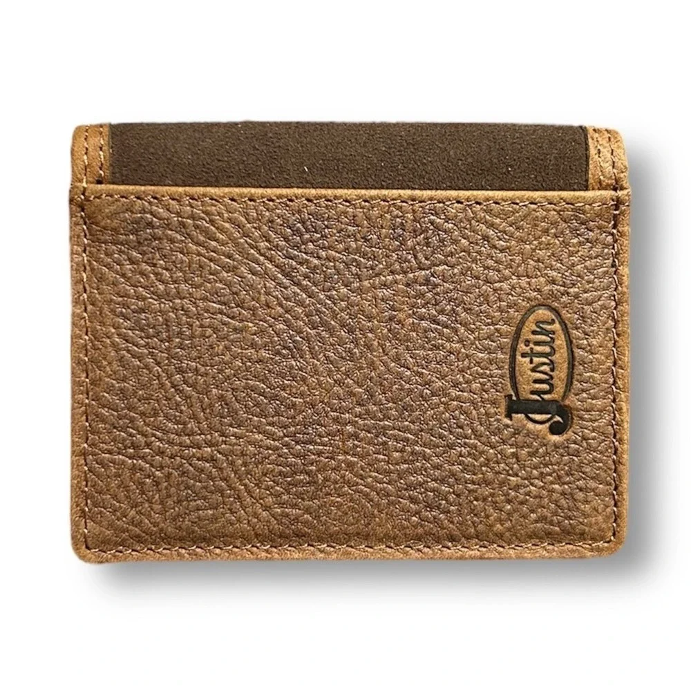 Justin Brown Genuine Leather Suede RFID Front Pocket Studded Slim Wallet Western